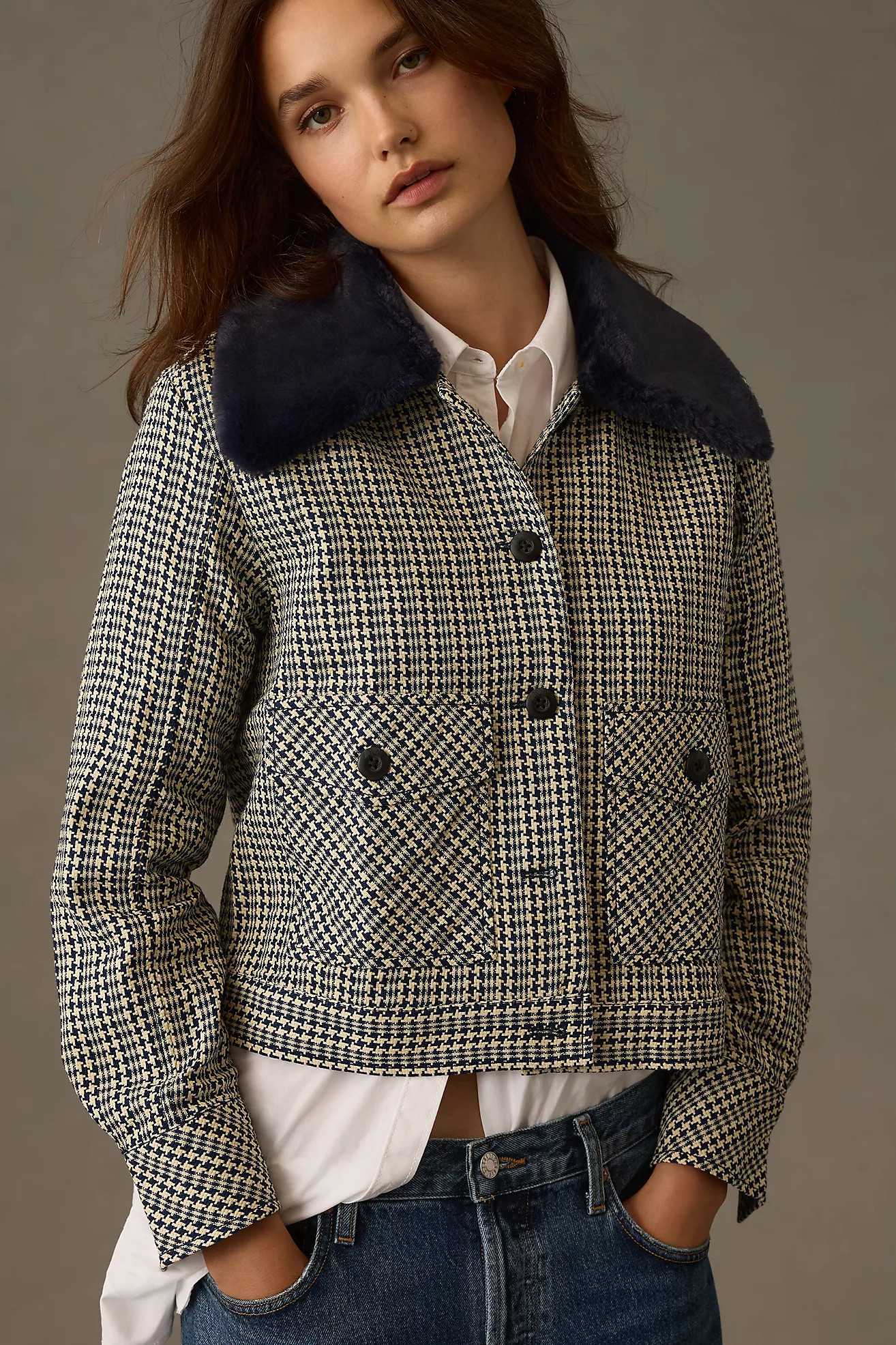 Maeve Tweed Faux Fur-Collar Jacket | Anthropologie (US)