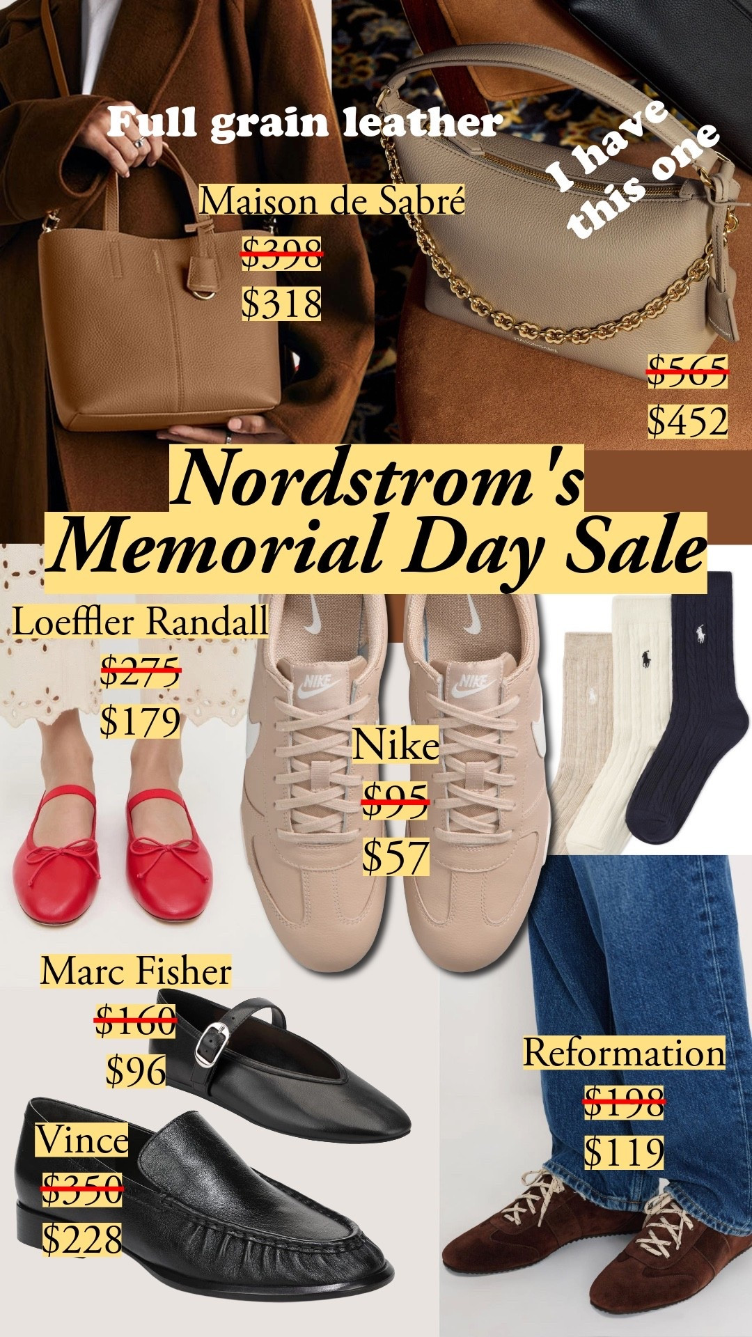 Full grain leather is the top tier, so it always makes me happy to share Maison de Sabré - they're that rare accessible brand that uses full grain leather. Which means their bags will start out looking luxe and will age better. I found the styles we reach for this season - suede sneakers, low profile flats, and ruched loafers. Nordstrom Memorial Day sale, denim blazer, hourglass denim jacket, Aligne denim blazer, wide leg jeans, Paige jeans, Pistola jeans, bootcut jeans, RE/DONE jeans, Mother jeans, Rag and Bone straight leg jeans, rugby stripe sweater, merino wool sweater, Aligne sweater, Nike fleece sweatshirt, spring denim, summer outfit, sale finds, quality denim

#LTKootd #LTKSaleAlert