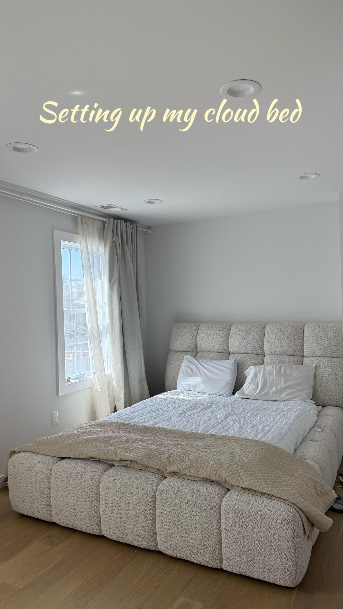 Finally got my dream cloud bed!✨ Ever since we bought our house, I knew exactly what kind of bed I wanted—beige, super cozy, and with wide extended sides to give that perfect cloud-like look ☁️🤍

I searched everywhere in the U.S. but couldn’t find the exact style. After a lot of research, I finally found a website that delivered it all the way from Vietnam! It took about 7 weeks to arrive, but it was totally worth the wait.

I also picked a super soft comforter that I originally got for layering but ended up using as a bedsheet because it gives that perfect fluffy vibe. 

If you want the link and price details, let me know in the comments and I’ll DM you! ⬇️

#cloudbed #perfectcloudbed #newbed #bedframe #newhouse #newhome