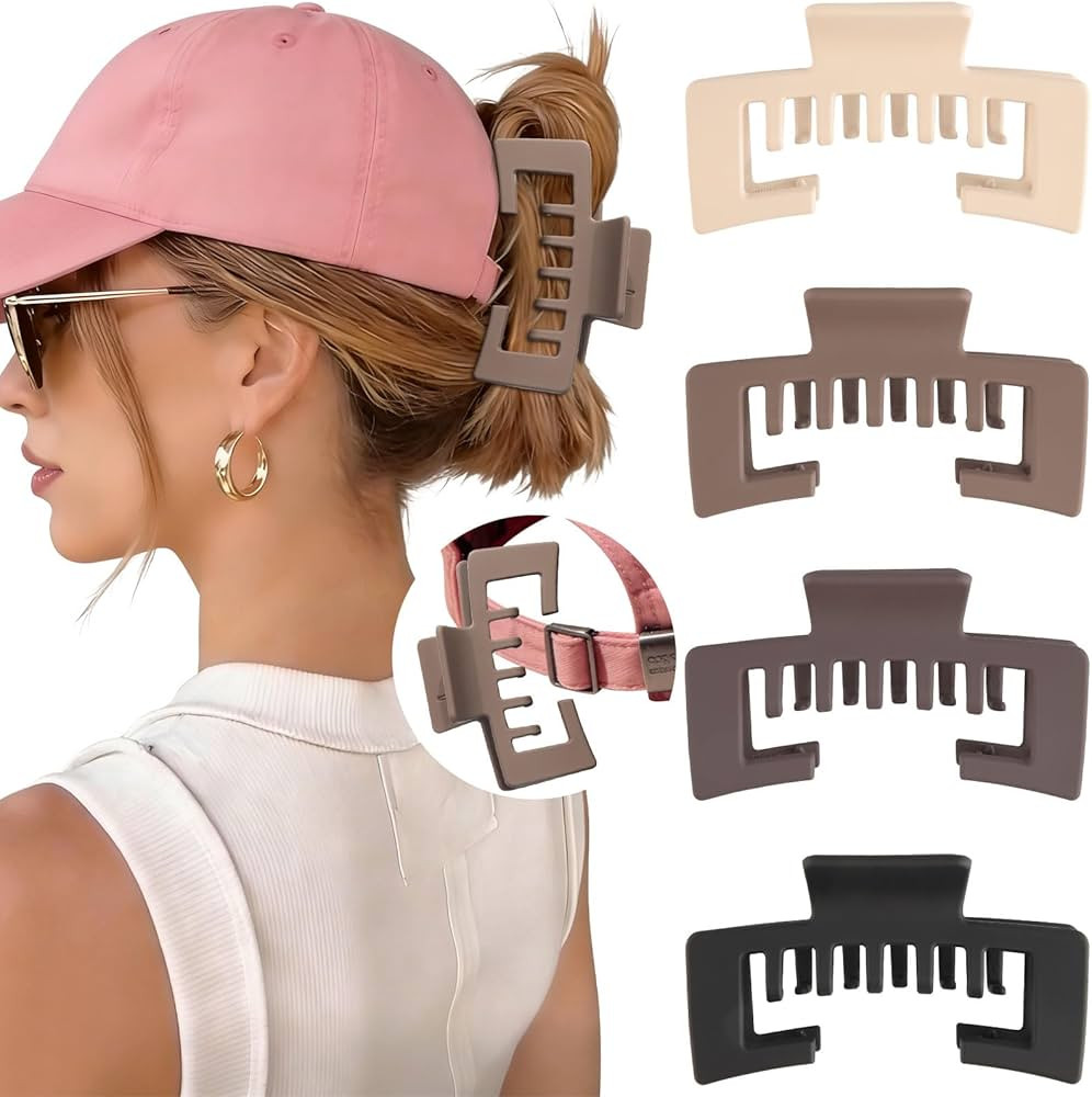 Hat-Friendly Claw Clips for Baseball Caps - 4 Pcs Trucker Hat Hair Clips for Women, Claw Clips fo... | Amazon (US)