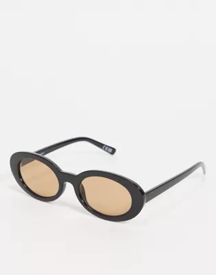 ASOS DESIGN plastic oval sunglasses in black with pale brown lens | ASOS (Global)