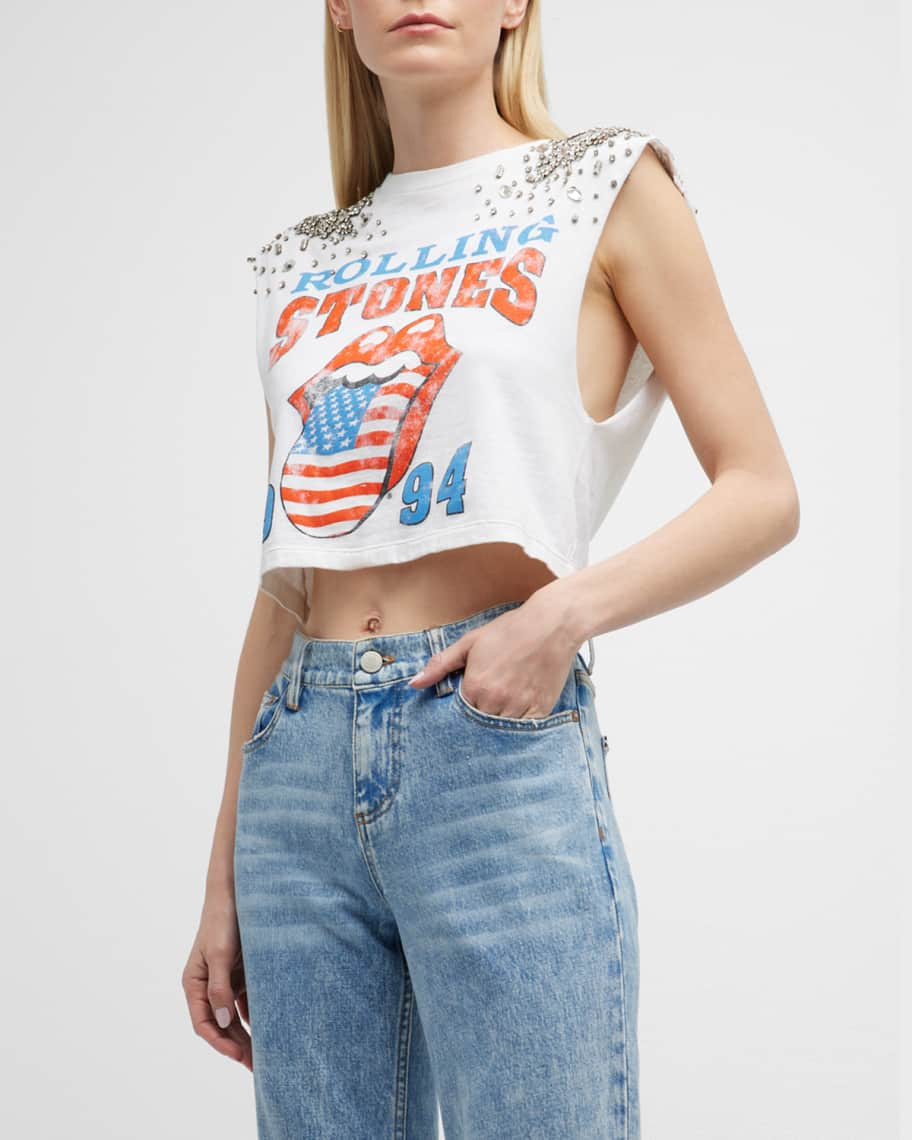 Alice + Olivia Micah Embellished Cropped Muscle Tank | Neiman Marcus