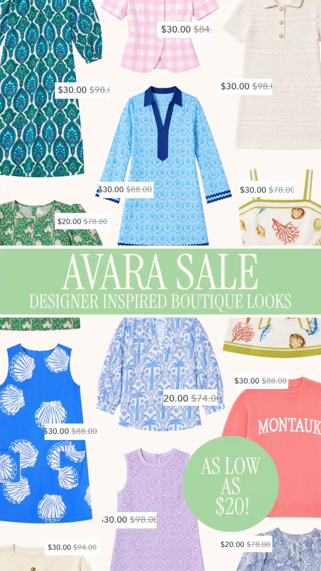 Avara sale | preppy boutique sale | designer inspired dresses | summer dresses | feminine style

Avara sale finds are over 70% off right now, and this is one of those designer-inspired boutique sales worth checking before the best sizes disappear.

This edit is full of preppy, feminine, colorful pieces that give the look of Tuckernuck, Lilly Pulitzer, Pink City Prints, Sue Sartor, J.Crew, Sail to Sable, and resort boutique style for way less: printed dresses, blue and white dresses, gingham tops, eyelet dresses, lace minis, shell print dresses, caftan-style dresses, embroidered tops, coastal sweaters, matching sets, and vacation-ready pieces as low as $20.

Strong finds for summer dresses, vacation outfits, resort dinners, beach trips, bridal showers, baby showers, brunch outfits, church dresses, graduation parties, wedding guest outfits, girls trips, beach town shopping, Palm Beach outfits, coastal weekends, and everyday preppy summer style.

Avara sale, Avara dresses, boutique sale, preppy boutique, designer inspired dresses, summer dresses women, vacation outfits women, resort wear women, preppy summer outfits, feminine summer dresses, Tuckernuck inspired dress, Lilly Pulitzer inspired dress, Pink City Prints inspired dress, Sue Sartor inspired dress, J.Crew inspired outfit, Sail to Sable inspired, blue and white dress, printed dress, gingham top, eyelet dress, lace dress, shell print dress, caftan dress, embroidered top, coastal sweater, bridal shower dress, baby shower dress, wedding guest dress, brunch dress, church dress, Palm Beach style, designer look for less

#LTKFindsUnder50 #LTKFindsUnder100 #PreppyStyle #LookForLess #SummerDress #VacationOutfit #WeddingGuestDress @shopavara

#LTKSaleAlert #LTKWedding #LTKSeasonal #LTKSaleAlert