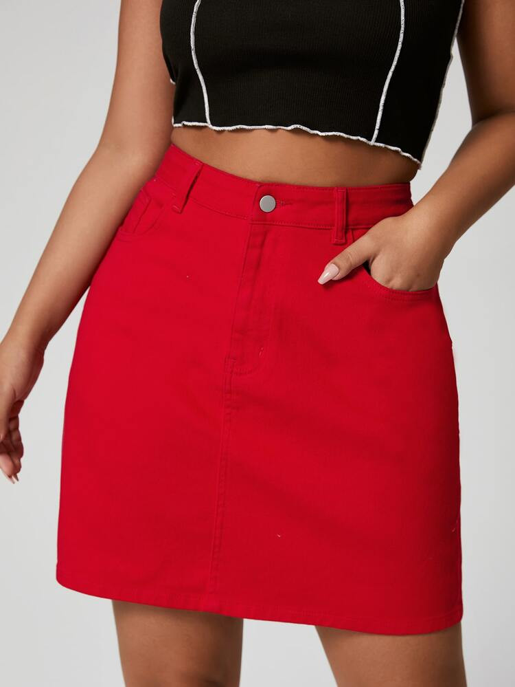 Plus High Waist Denim Skirt | SHEIN