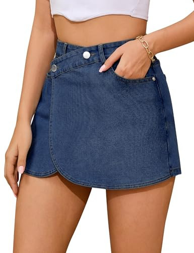 POTILI Denim Skort for Women High Waisted Denim Skirt Stretchy Mini Tulip Hem Trendy Jean Skort Skirt | Amazon (US)