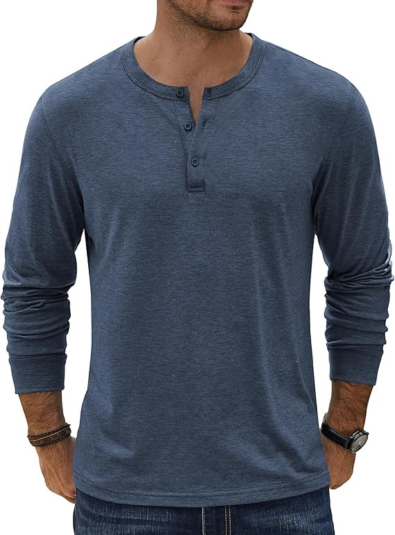 COOFANDY Men's Henley T-Shirt Long Sleeve Casual Lightweight Pullover Shirts Soft Stretch Basic T... | Amazon (US)