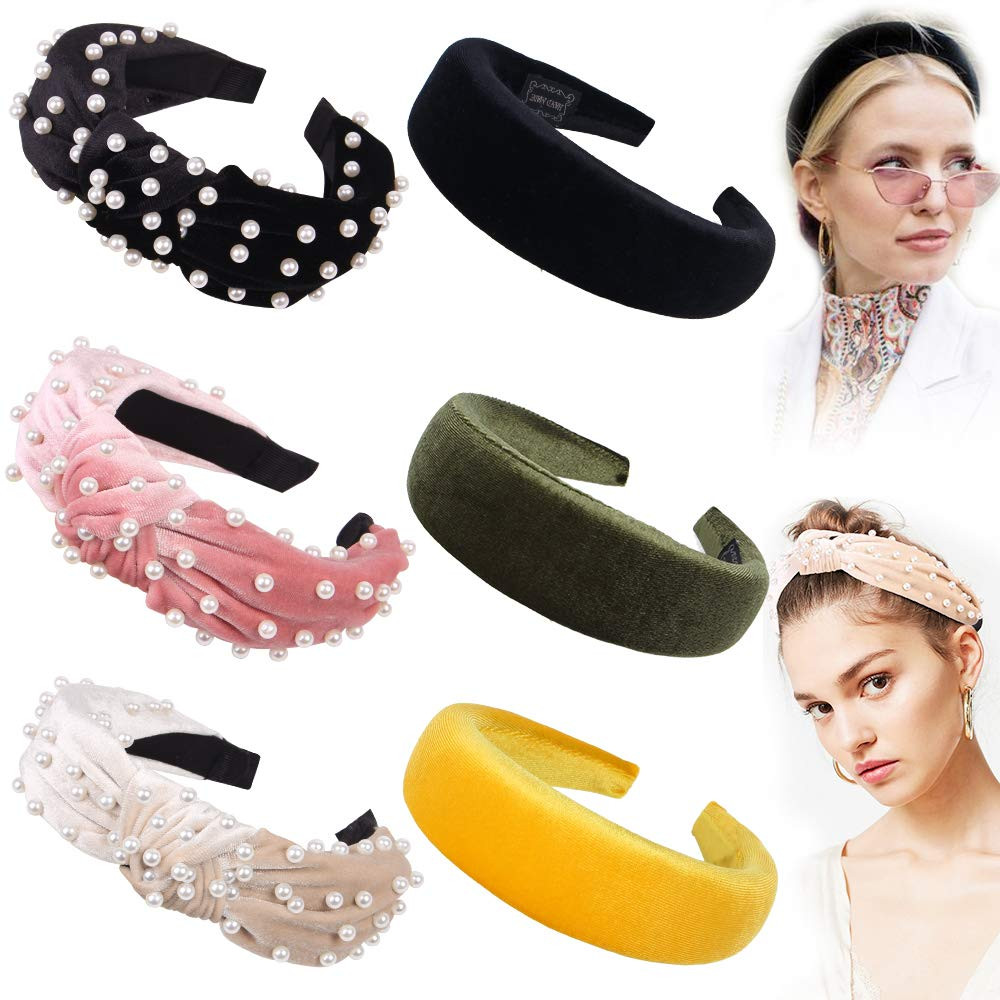 Headbands For Women Hair Head Bands - Knotted Pearl Turban Cute Headbands Velvet Padded Hair band... | Amazon (US)