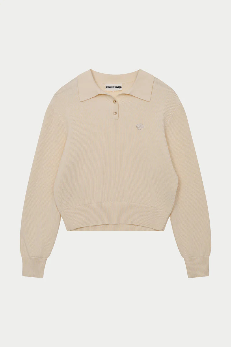 KNITTED BUTTON THROUGH POLO - BUTTERMILK | The Couture Club