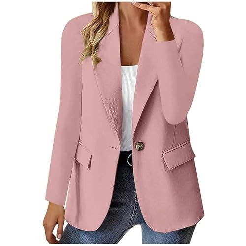 Pink Blazer Blazers for Women Long Sleeve Office Spring Jackets Single Button Blazer Dressy Business Casual Work Suit Coats Pink | Amazon (US)