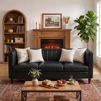 Garvee 81" Mid-Century Leather Sofa with Deep Seat, Chesterfield 3-Seat Couch for Living Room, Apartment, Office, Simple Assembly, Black | Target