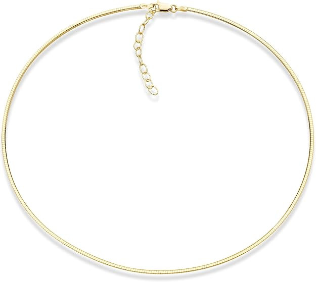 Miabella 18K Gold Plated 925 Sterling Silver Italian 2mm 2.5mm Dome Omega Necklace for Women, Adj... | Amazon (US)