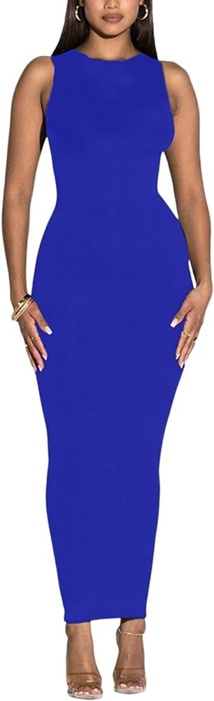 Women's Summer Long Bodycon Dress - Casual Basic Club Party Sleeveless Tank Sheath Dresses | Amazon (US)