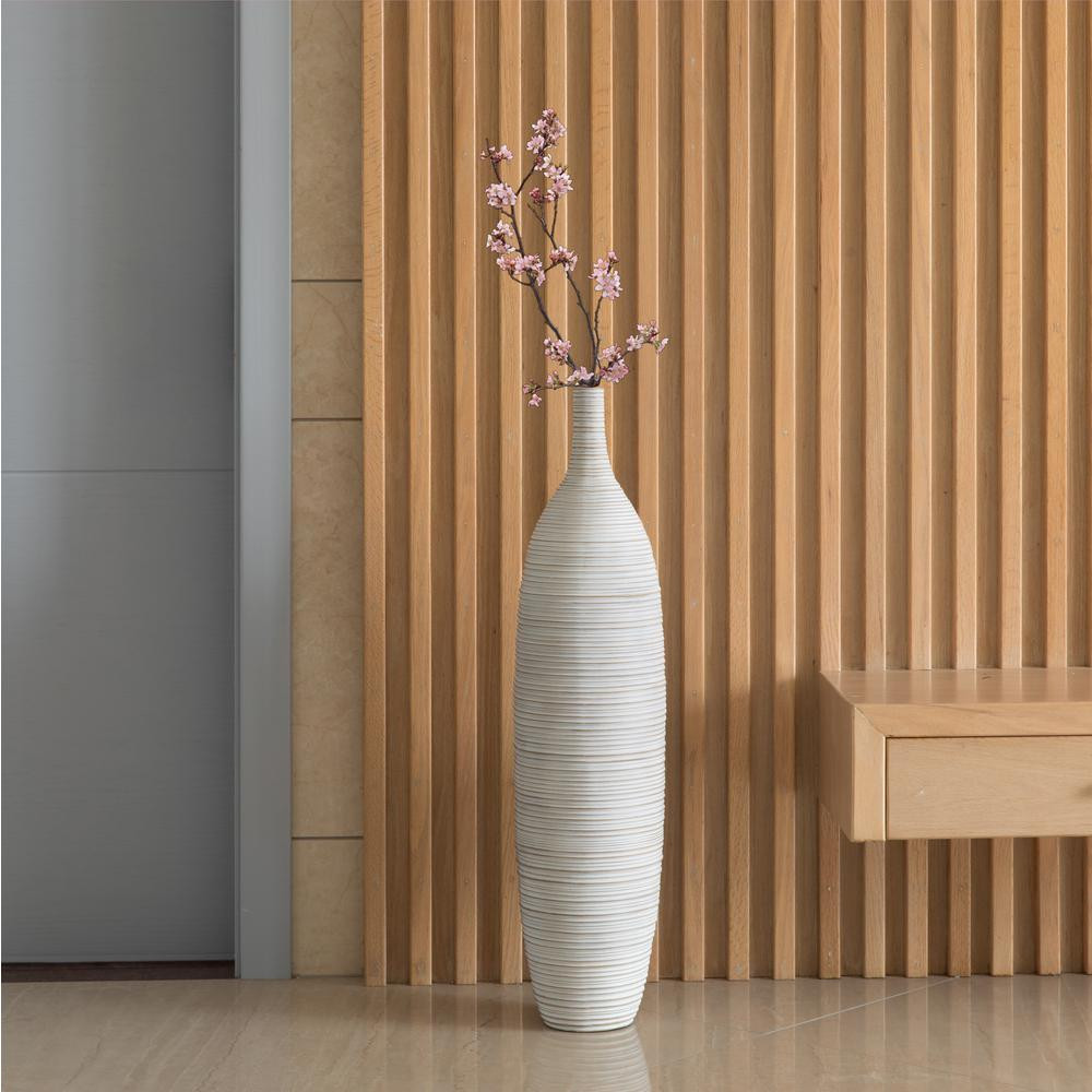 Uniquewise 34 in . White Ribbed Design, Modern Decorative Bottle Shape Floor Vase, Medium | The Home Depot