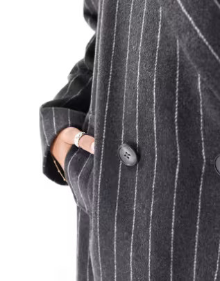Pretty Lavish pinstripe coat in charcoal grey | ASOS (Global)