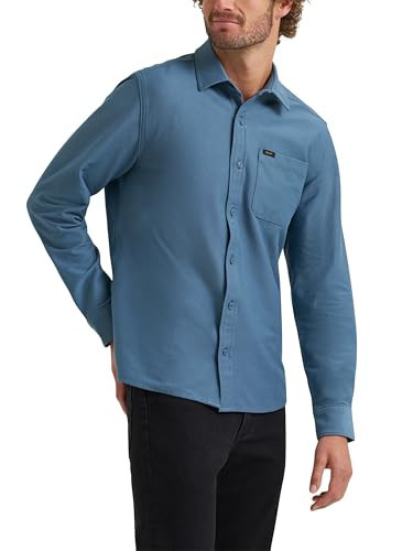 Lee Men's X Knit Long Sleeve All-Purpose 1 Pocket Shirt, Vintage Blue, Medium | Amazon (US)