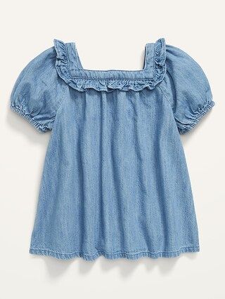 Ruffled Square-Neck Puff-Sleeve Jean Top for Toddler Girls | Old Navy (US)