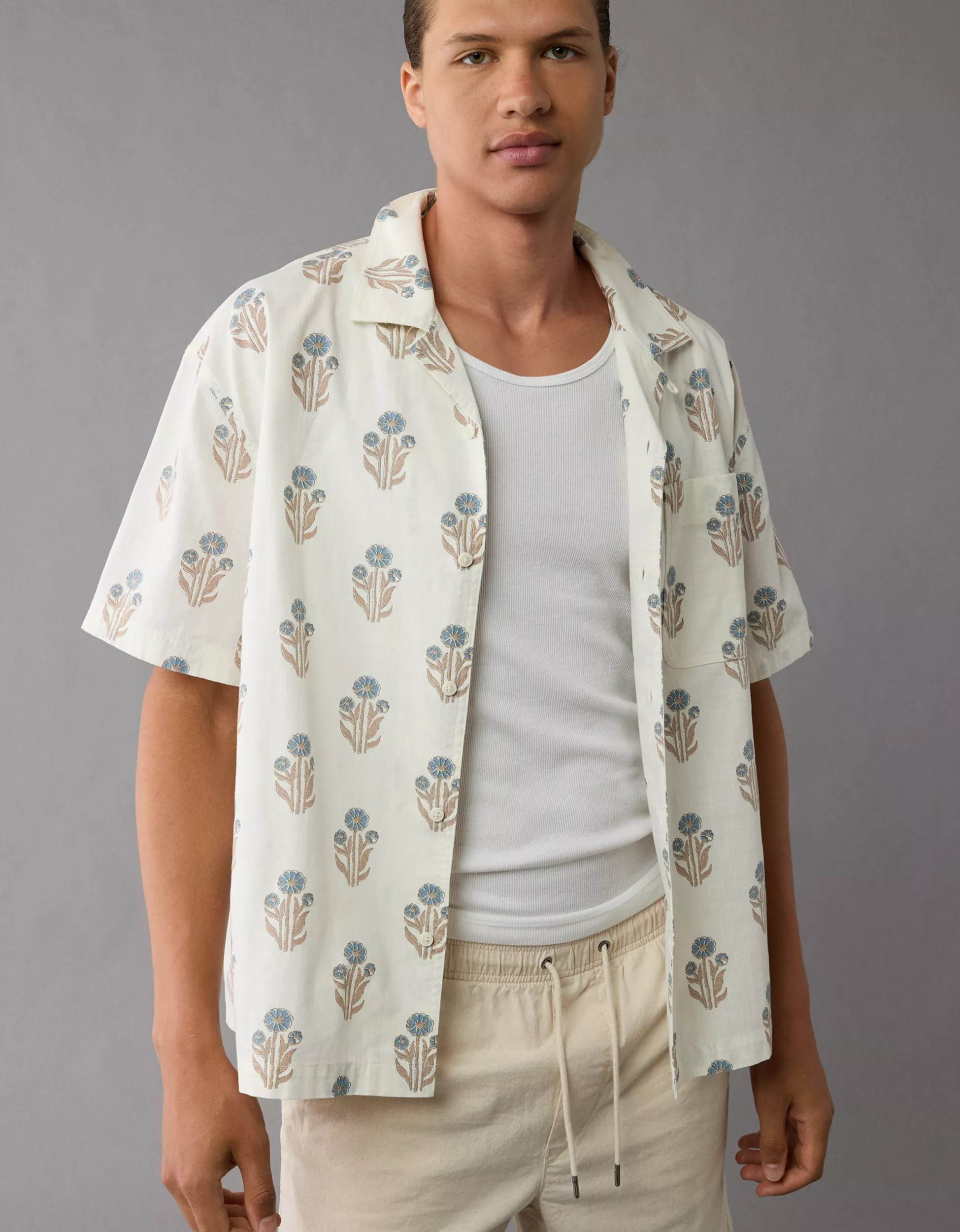 AE Floral Button-Up Poolside Shirt | American Eagle Outfitters (US & CA)