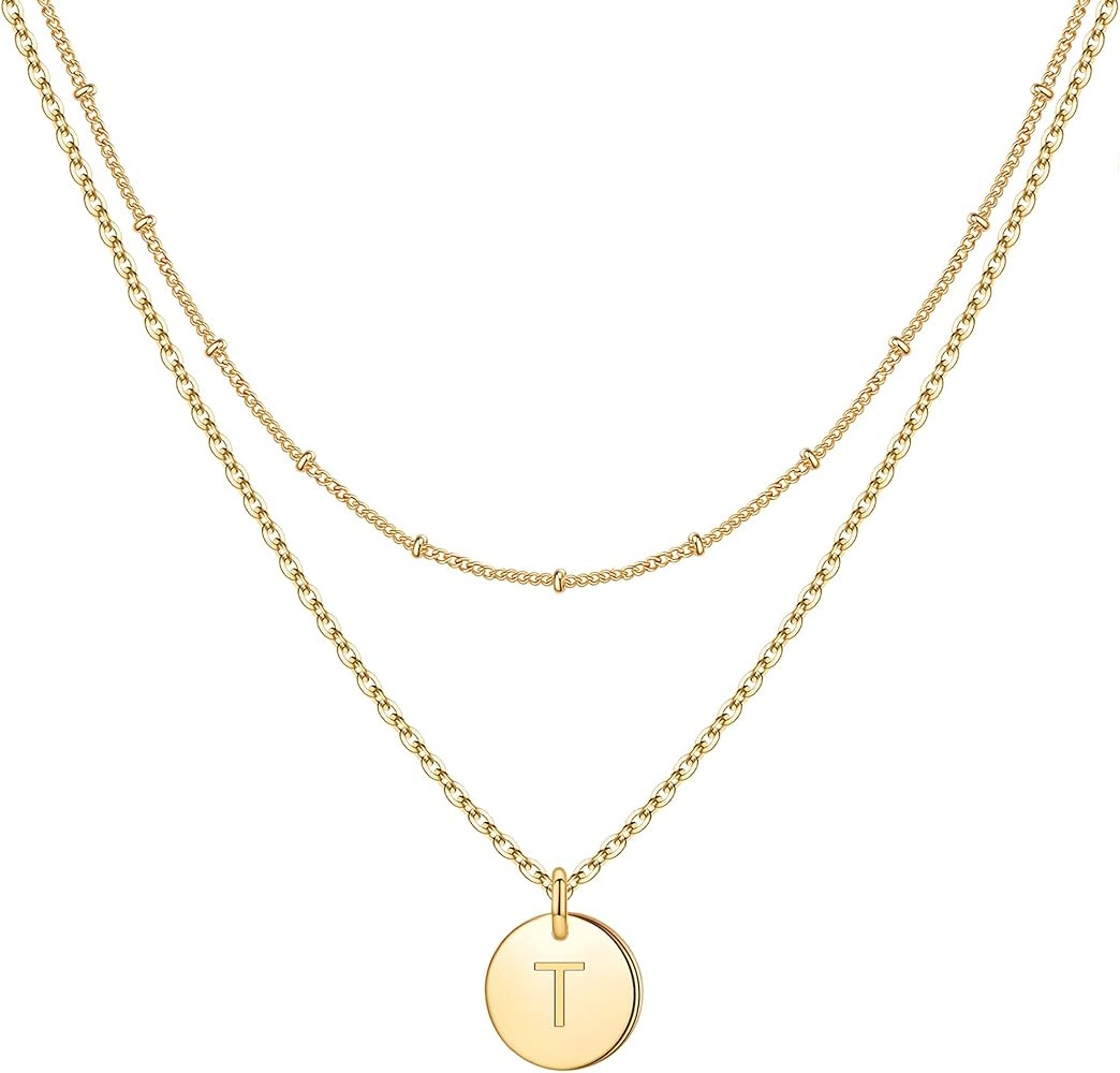 IEFWELL Initial Necklaces for Women Girls - Gold Silver Rose Gold Double Side Engraved Hammered C... | Amazon (US)