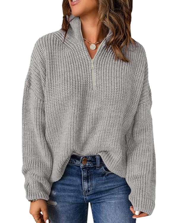 Dokotoo Womens Sweaters Long Sleeve 1/4 Zip Pullover Polo V Neck Dressy Casual Tops | Amazon (US)