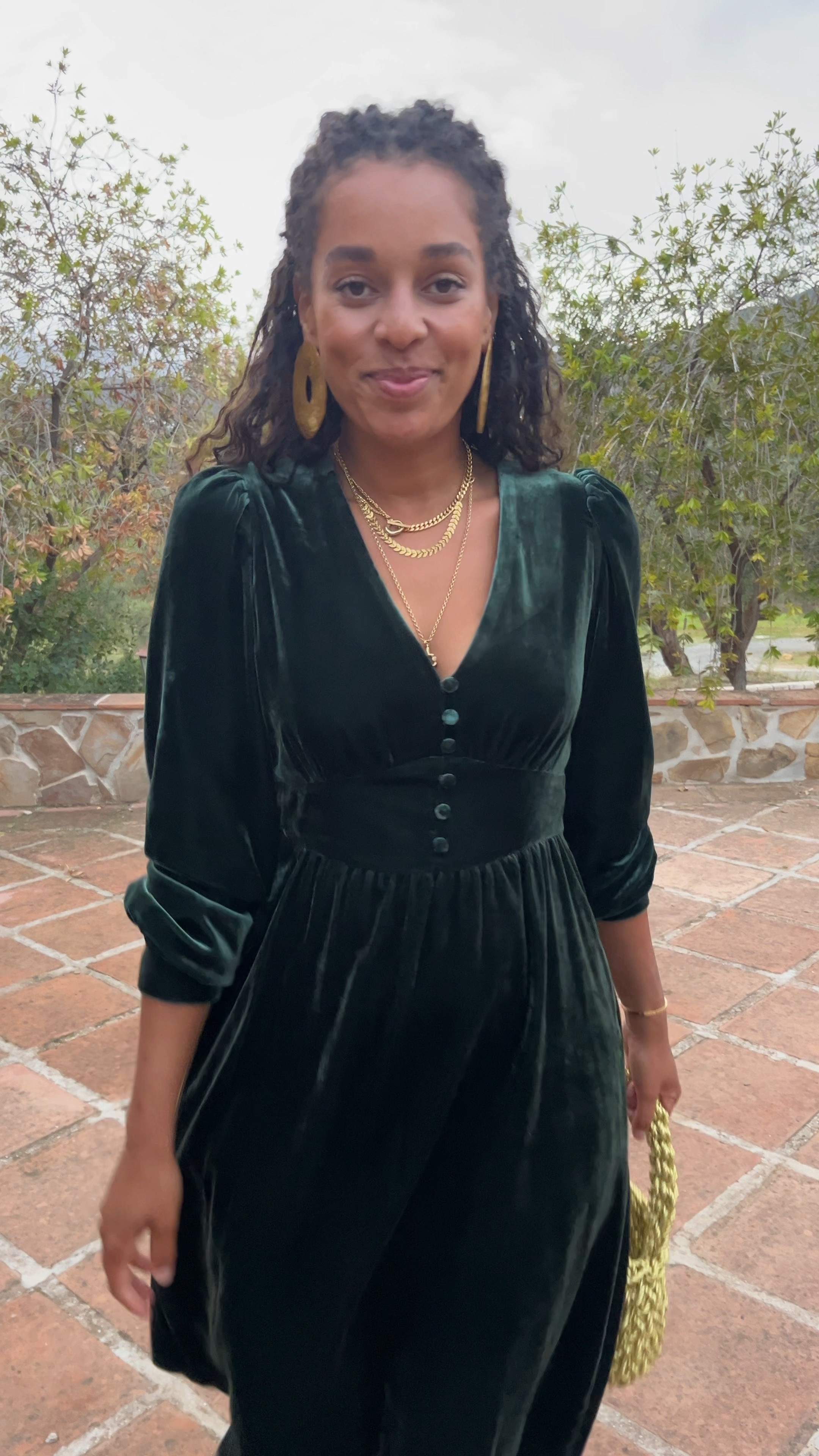 Autumn Outfits. Green velvet paired with gold accessories 

#LTKautumn