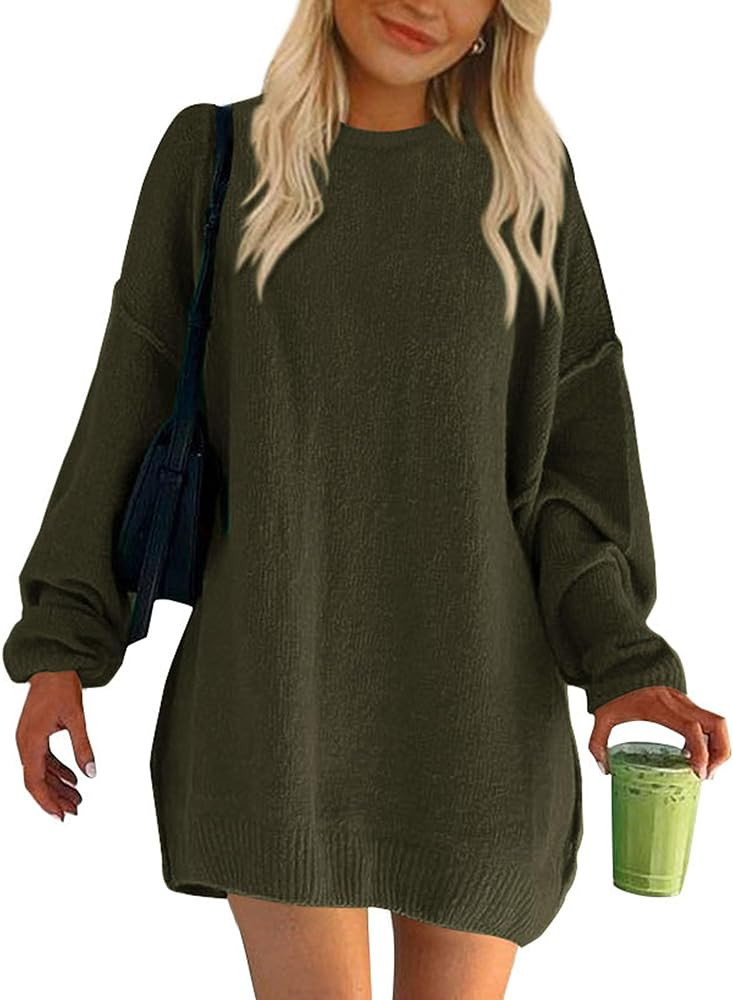 BTFBM 2024 Womens Sweaters Casual Crewneck Long Sleeve Oversized Sweater Dress Fall Winter Loose ... | Amazon (US)