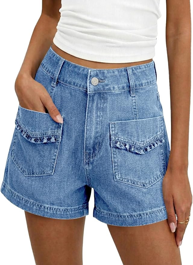 Cicy Bell Womens High Waisted Jean Shorts Summer Baggy Wide Leg Vintage Denim Shorts with Ruffle ... | Amazon (US)