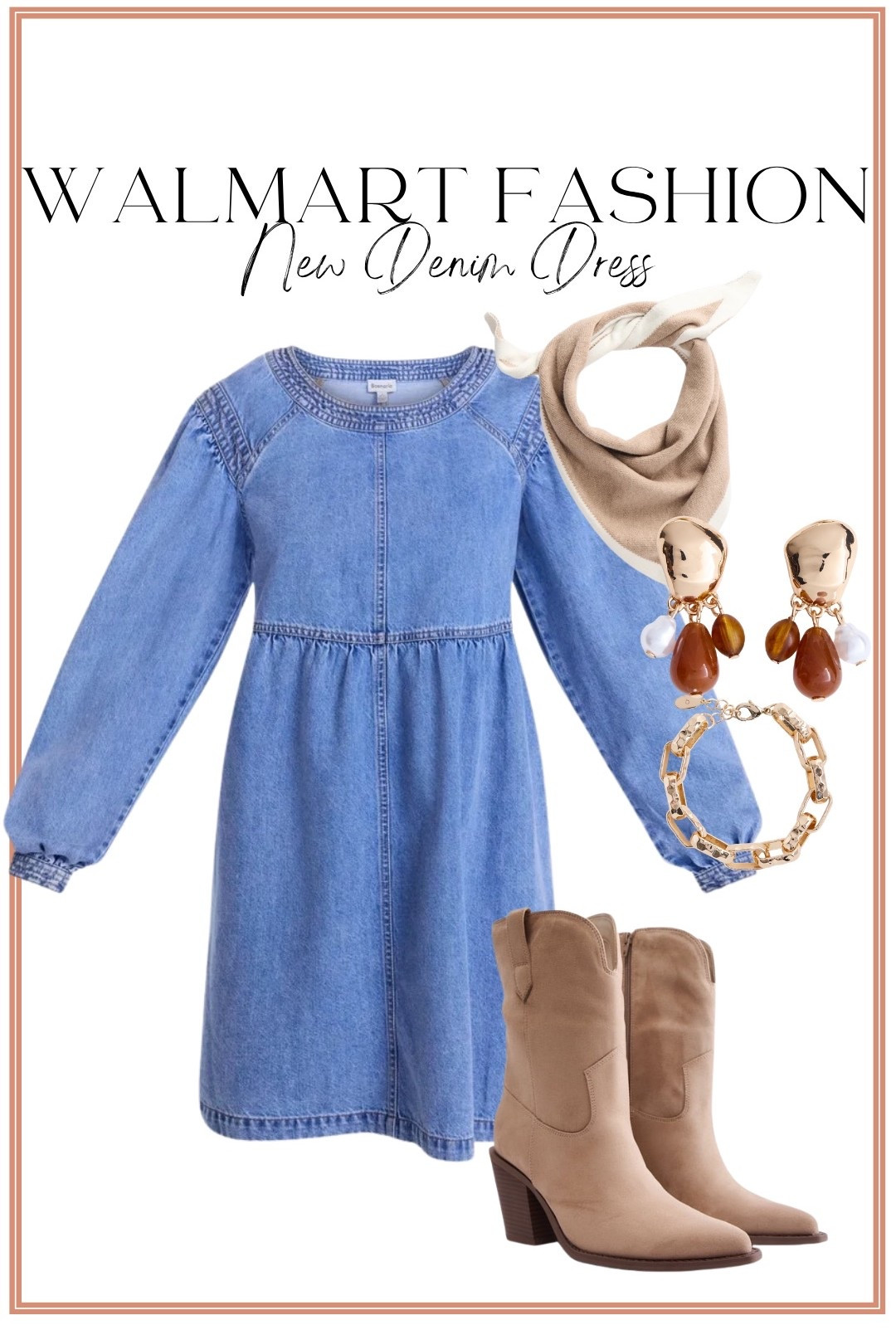 Walmart’s new fashion arrivals just keep getting better! 🤩 This denim dress is SUCH a cute fall find. I love the long sleeves, feminine silhouette and classic denim wash—and pairing it with neutral western boots, a scarf and statement jewelry gives it the cutest elevated western-inspired look. Such an easy one-and-done outfit for everything from lunch and shopping to fall events! 🤎

#walmartfashion #walmartfinds #walmartnewarrivals #walmartstyle #walmartoutfit #denimdress #fallfashion #falloutfit #falloutfitideas #westernstyle #cowboyboots #affordablefashion #affordablestyle #fashionfinds

#LTKootd #LTKPetite