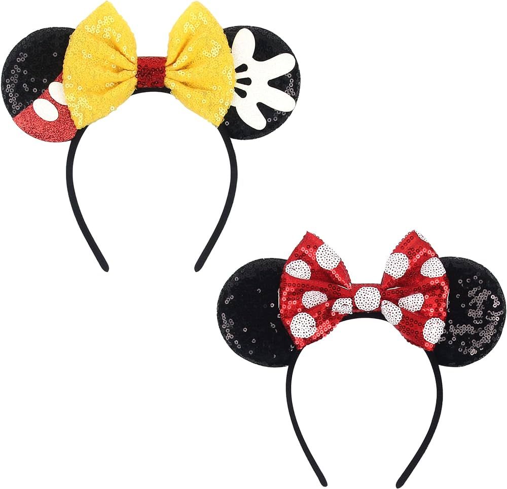 zhezesmila 2 Pack Shiny Mouse Ears Headband, Party Princess Decoration with Bow Hairs Accessories... | Amazon (US)