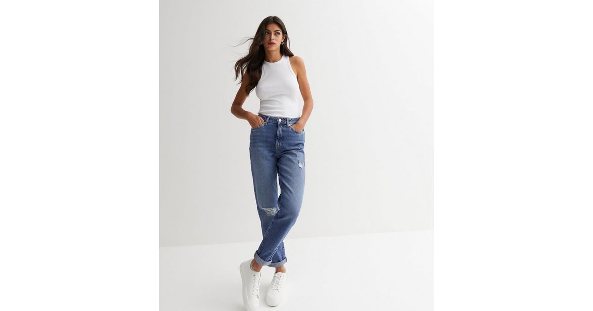 Blue High Waist Ripped Knee Tori Mom Jeans | New Look | New Look (UK)