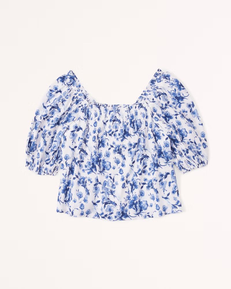 Crinkle Textured Puff Sleeve Top | Abercrombie & Fitch (US)