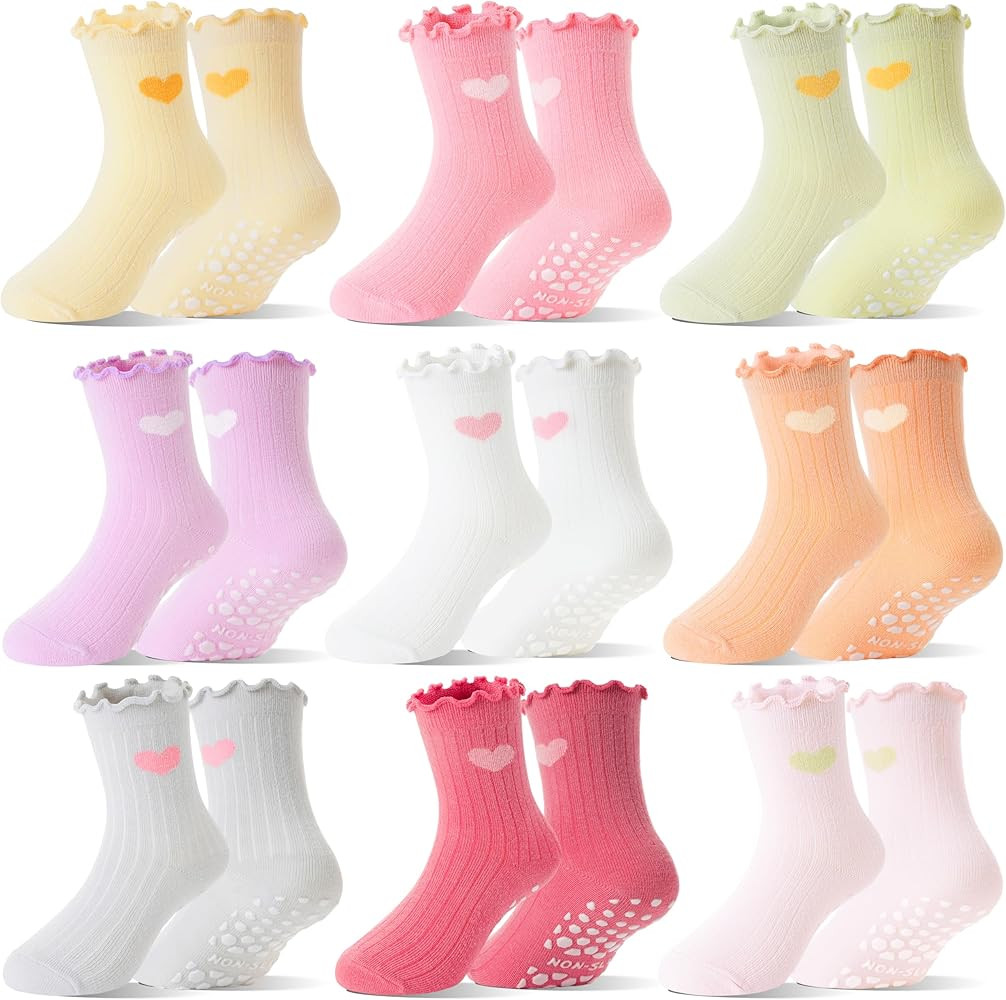 Baby Girls Toddlers Ruffle Grip Socks for Kids Non Slip Anti Skid Frilly Cute Funny Cotton Crew G... | Amazon (US)