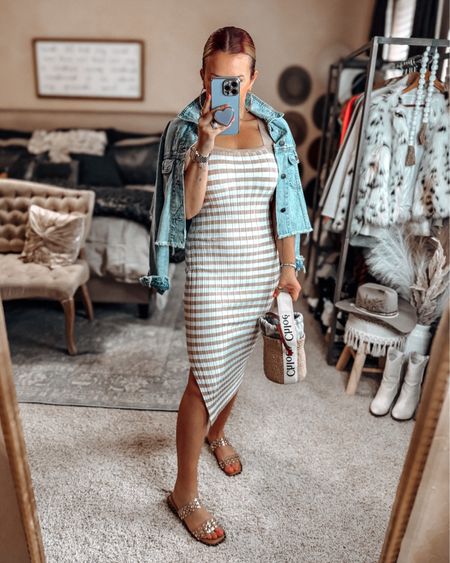 This striped Amazon midi dress is a springtime WIN. Love it paired with these $43.99 studded sandals from Shoebacca!  DELIGHT10 saves $ on your Shoebacca cart.

#LTKitbag #LTKshoecrush #LTKfindsunder50