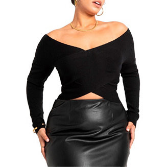 Women's Plus Size Wrap Front Cropped Sweater | Macy's