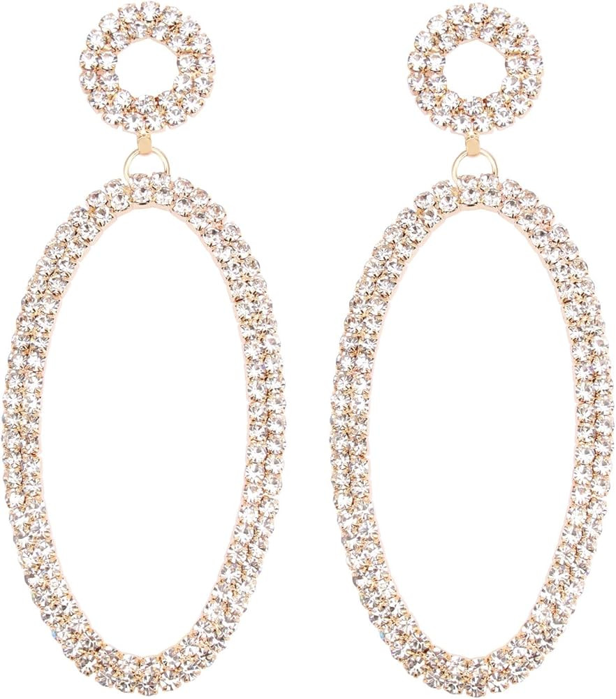 Rhinestone Oval Dangle Earrings Sparkly Wedding Bridal Jewelry | Amazon (US)
