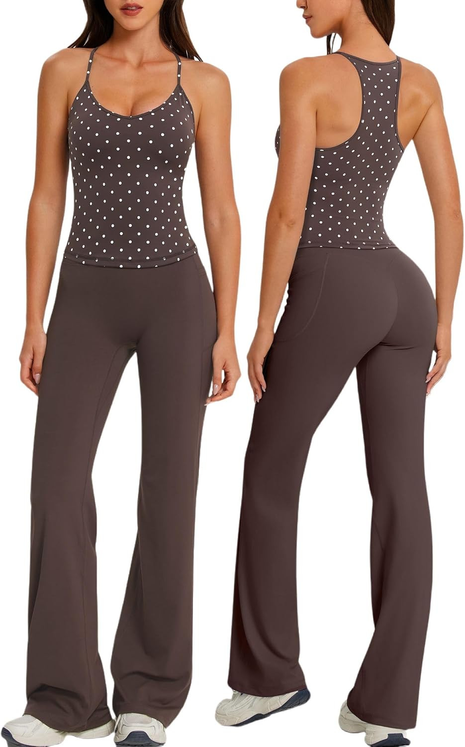 OMKAGI Racerback Womens Workout Sets with Pocket Flare Leggings Gym Outfits | Amazon (US)
