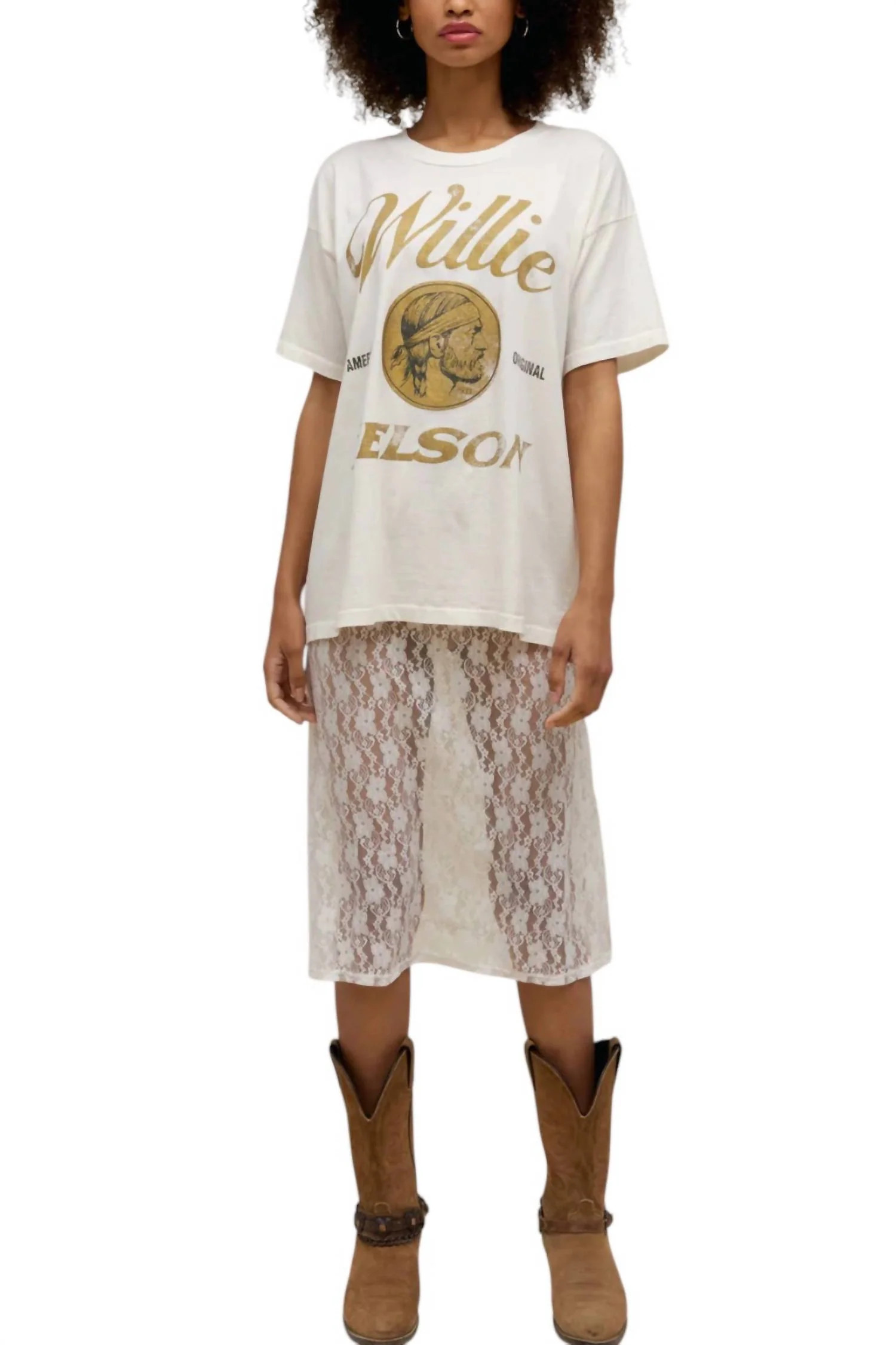 Willie Nelson American Original Merch Tee Top In Vintage White | Shop Simon