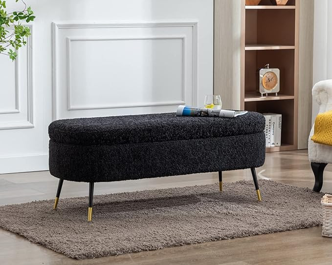 CIMOTA Modern Sherpa Storage Bench Lambswool Upholstered Ottoman Entryway Beach End of Bed Bench ... | Amazon (US)