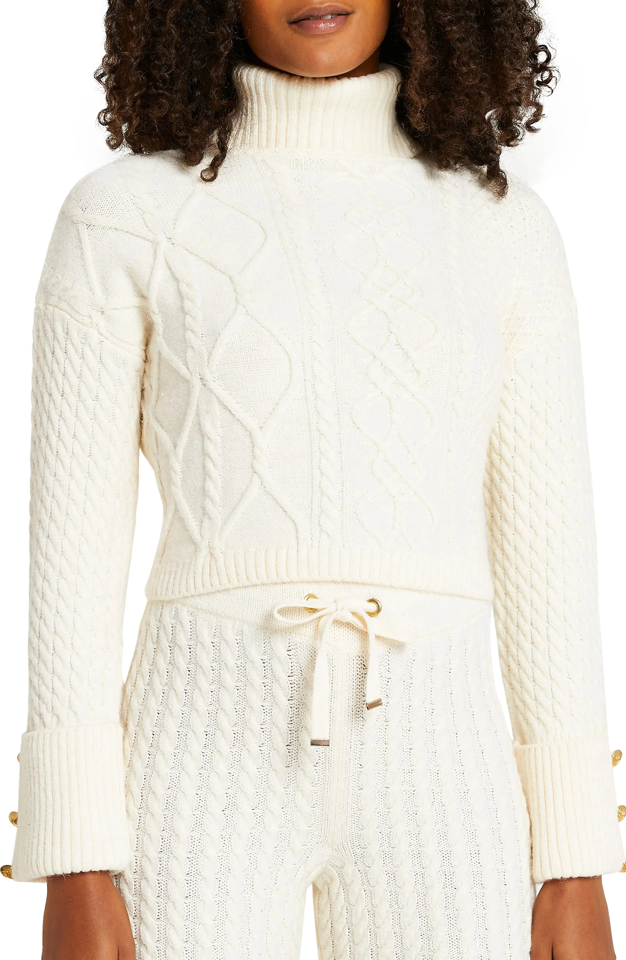 River Island Cream Cable Knit Crop Sweater at Nordstrom, Size 14 Us | Nordstrom