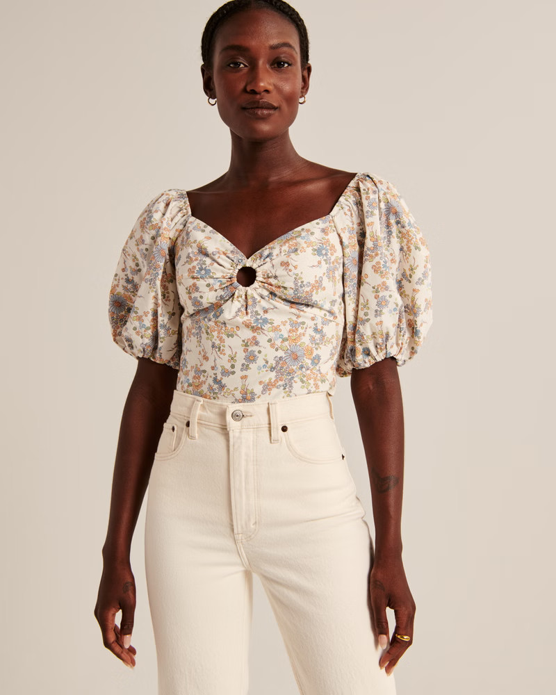 Women's Puff Sleeve Poplin O-Ring Top | Women's Tops | Abercrombie.com | Abercrombie & Fitch (US)