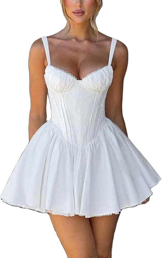 Short Graduation Dress for Women Y2k Summer Spaghetti Strap Coquette Corset Dress Backless Flowy ... | Amazon (US)