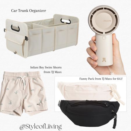 Neutral aesthetic! Car trunk organizer, handheld portable fan, infant boy swim shorts from TJ Maxx, fanny packs waist bag .

#LTKFindsUnder50 #LTKTravel #LTKBaby