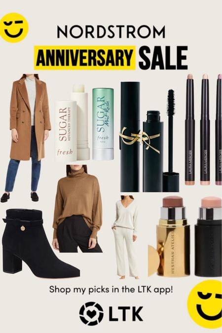 Nordstrom anniversary sale picks 💛 beige coat, YSL mascara, Laura mercier caviar stick, black booties, Westman atelier highlighter, barefoot dreams lounge set 

#LTKFind #LTKunder100 #LTKxNSale