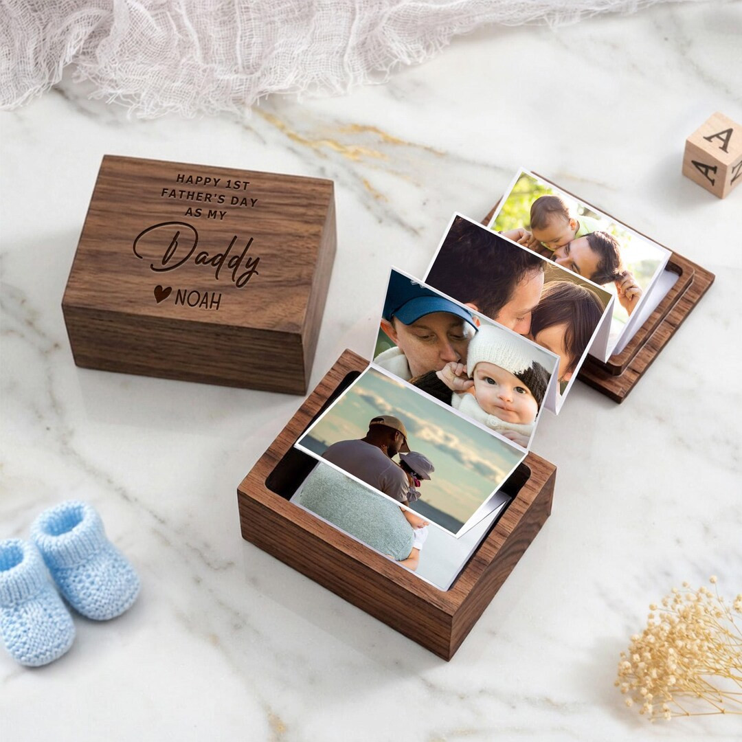 Personalized Pull Out Photo Box for Dad, Custom Wooden Photo Box, First Father's Day Gift - Etsy | Etsy (Global)