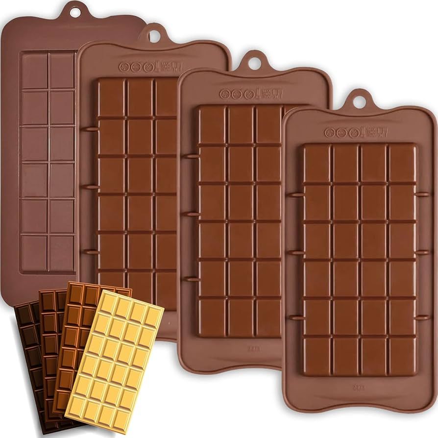 Chocolate Bar Molds Silicone Classic 4 Pack, Snap Candy Bars Making Kit Fondant Mould Set, BPA Fr... | Amazon (US)