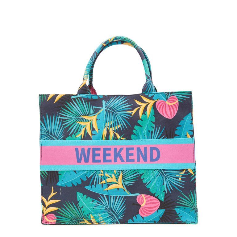 No Boundaries Women's Weekend Canvas Beach Print Tote Handbag Dark Navy | Walmart (US)