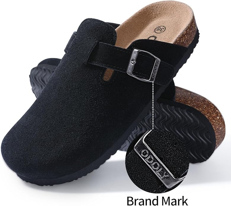 Women's Suede Clogs Soft Cork Footbed Leather Mules Comfort Potato Shoes with Arch Support | Amazon (US)