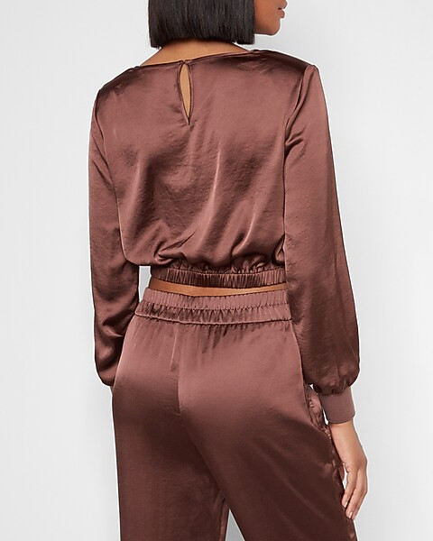 Satin Strong Shoulder Cropped Top | Express