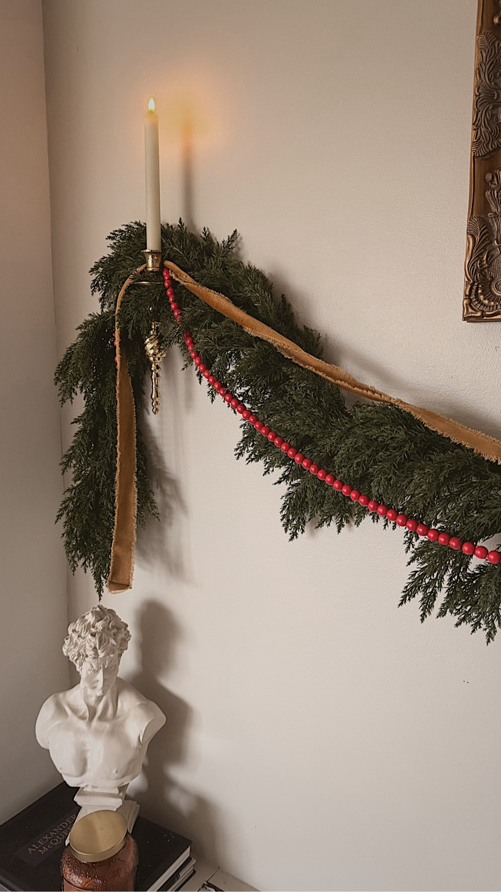 Velvet, juniper, candlelight — a space made for slow moments. Save for your holiday decorating inspiration 🕯️ 

.
.
.
.
Inspired by one of my favorite home accounts @mrsmckennabarry — I have wanted to recreate this nostalgic wall piece for years and so happy now that I did! Absolutely  stunning and my home feels so cozy for the Holiday season :) 
.
.
.
.
#holidayhome #christmasdecor #nostalgicmoments #holidaydecorating #foryou #nashvillehome #interiorforinspo #homefortheholidays