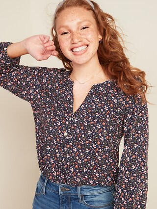 Women / TopsSplit-Neck Popover Blouse for Women | Old Navy (US)
