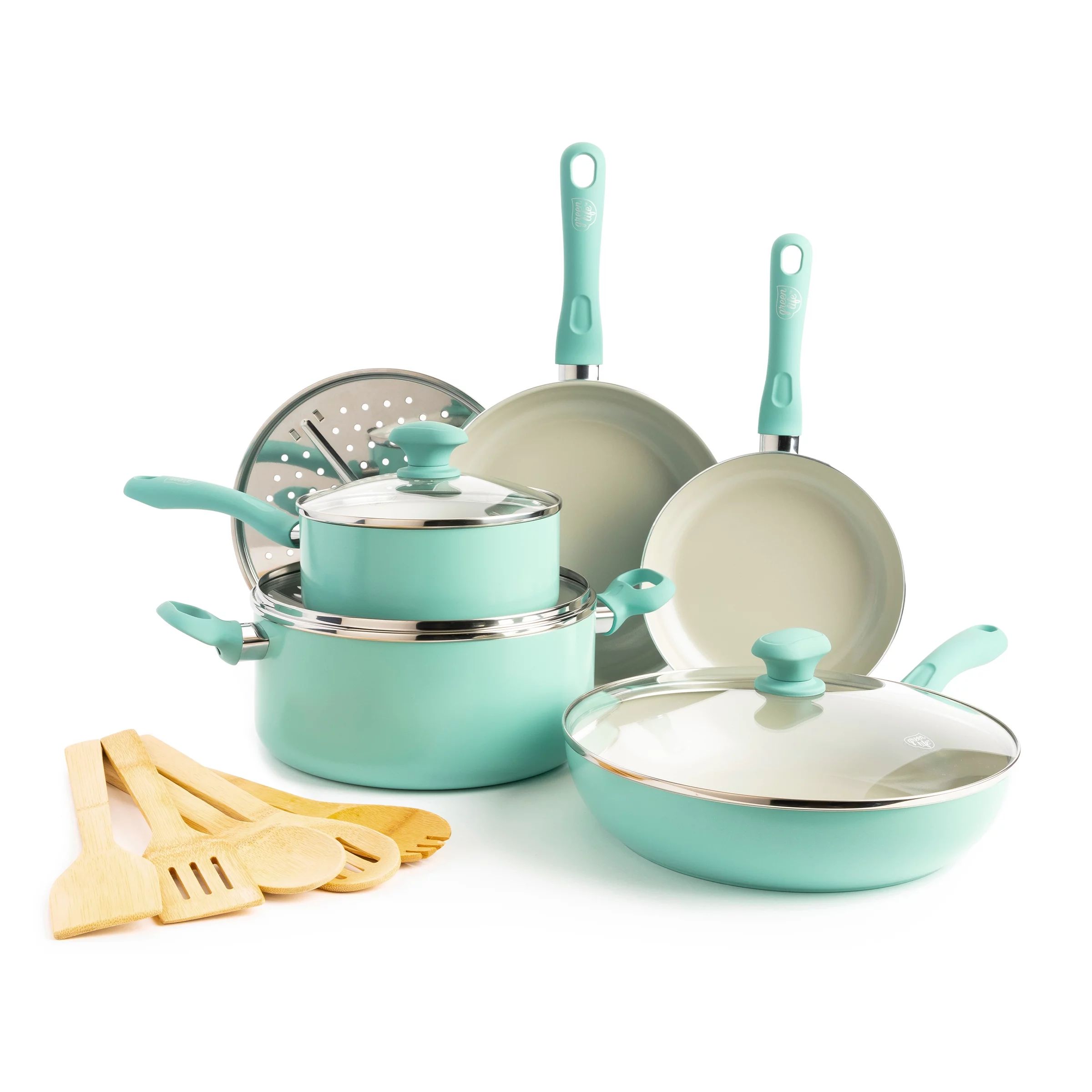 GreenLife Diamond Healthy Ceramic Nonstick, Cookware Pots and Pans Set, 14 piece, Turquoise - Wal... | Walmart (US)